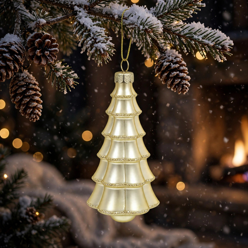 Adorno Navideño Colgante Árbol Oro 11 cm de Vidrio