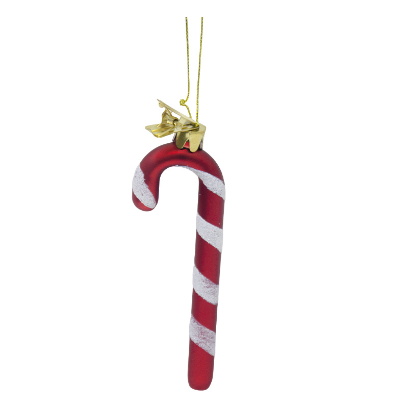 Adorno Navideño Colgante Bastón Rojo y Blanco de Vidrio
