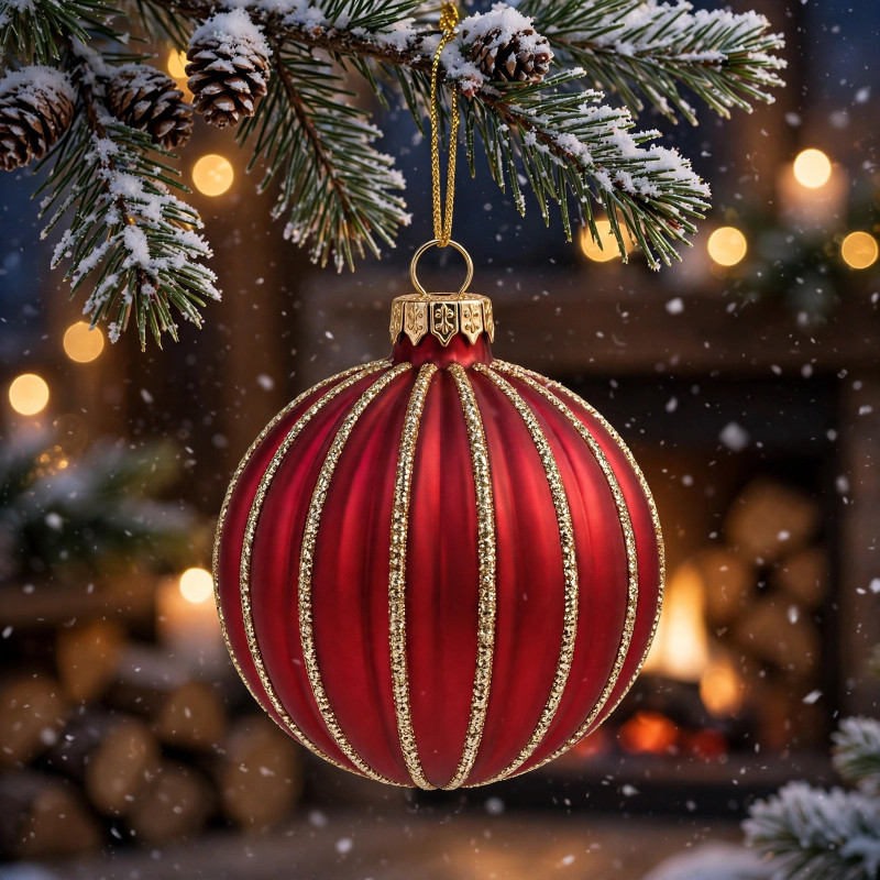 Adorno Navideño Colgante Bola Rojo y Oro de Vidrio