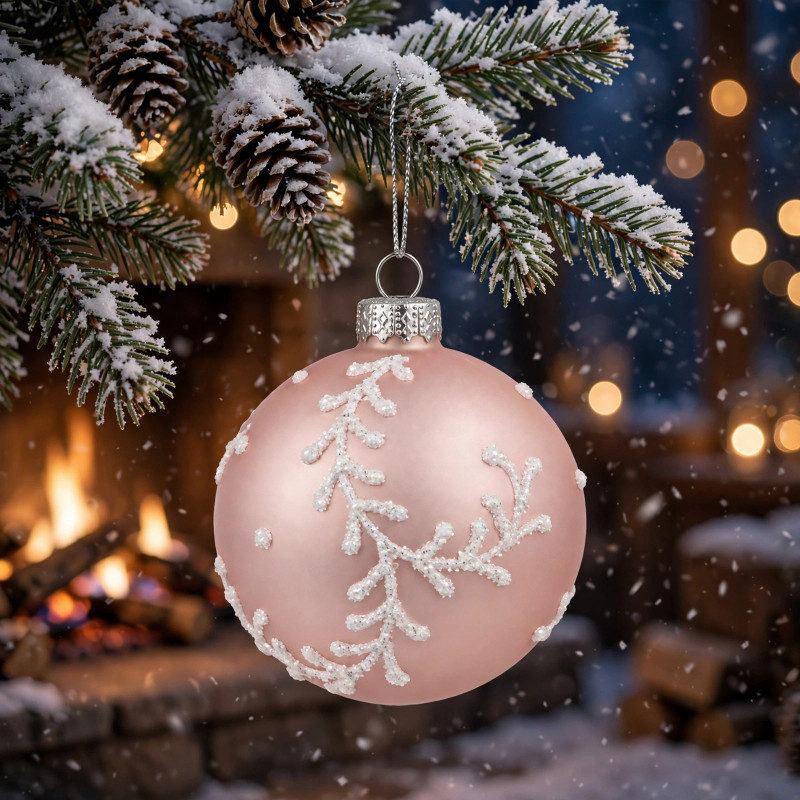 Adorno Navideño Colgante Winter Rosa de Vidrio