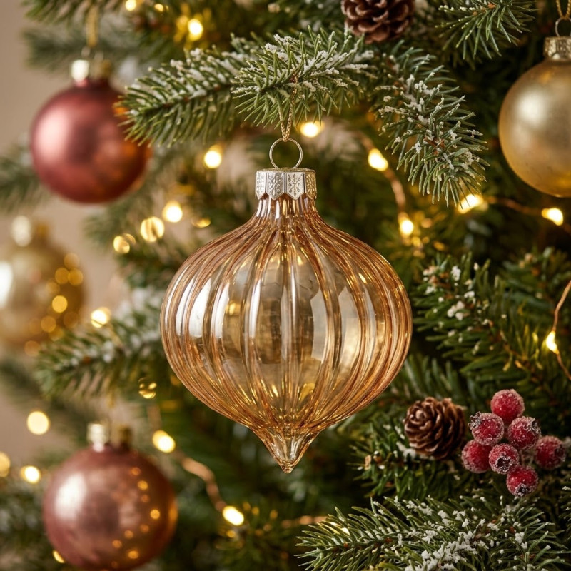 Adorno Navideño Colgante Ámbar de Vidrio