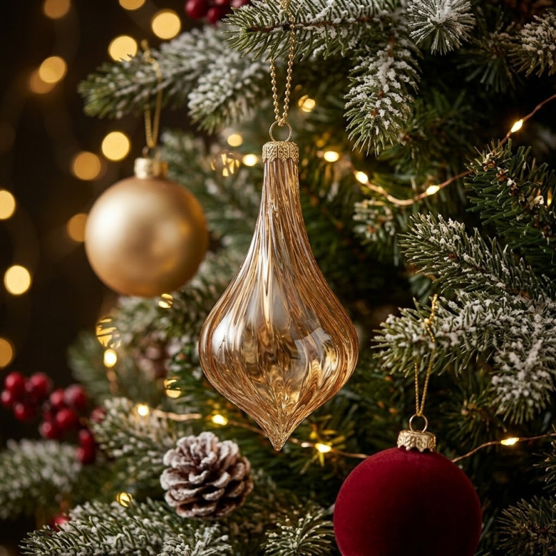Adorno Navideño Colgante Gota Ámbar de Vidrio
