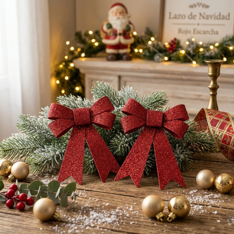 Lazo de Navidad Rojo Escarcha 2 Piezas 