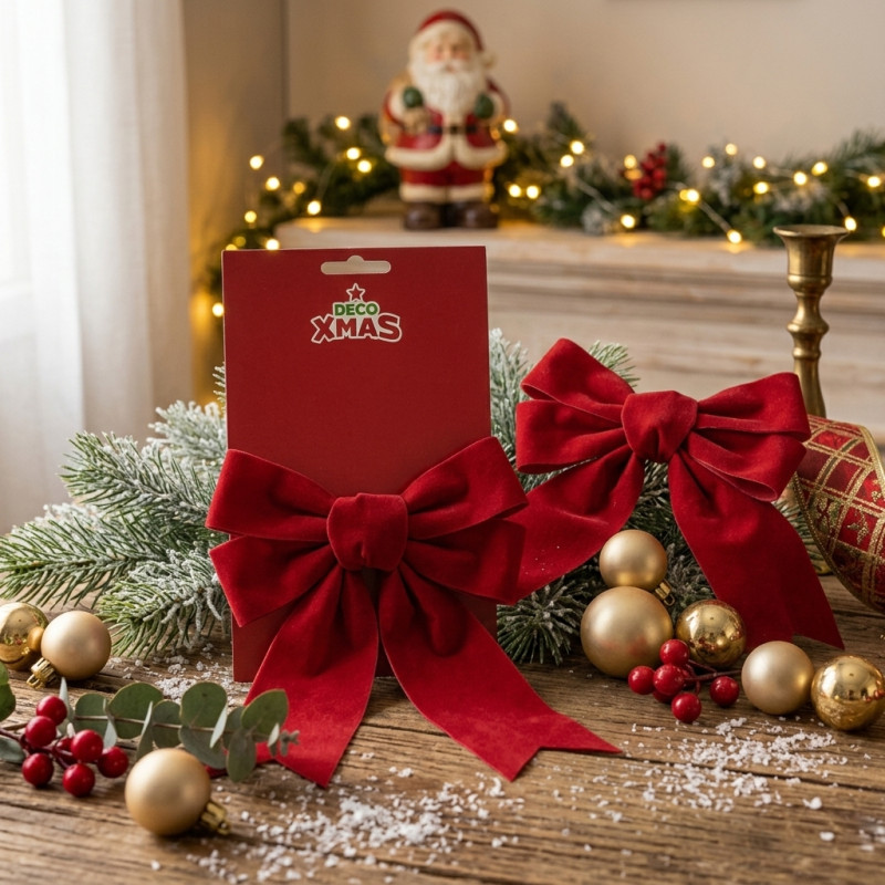 Lazo de Navidad Rojo Velvet 2 Piezas 