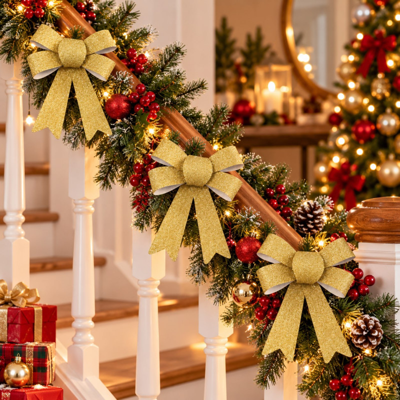 Lazo de Navidad Oro Escarcha 3 Piezas 