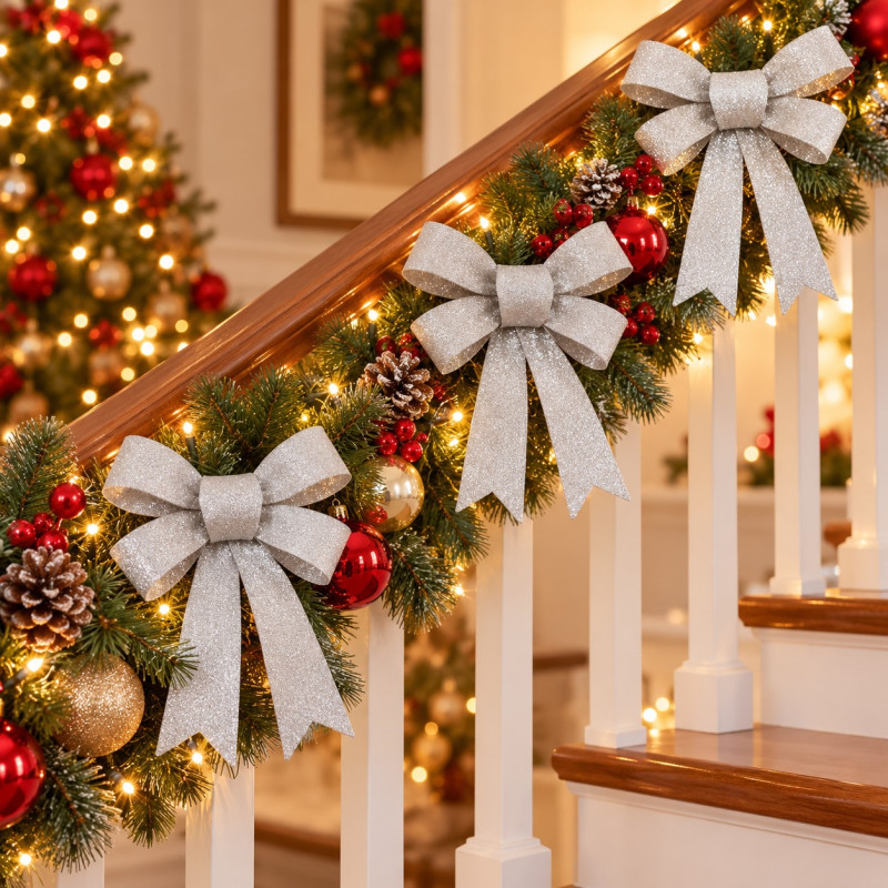 Lazo de Navidad Plata Escarcha 3 Piezas 