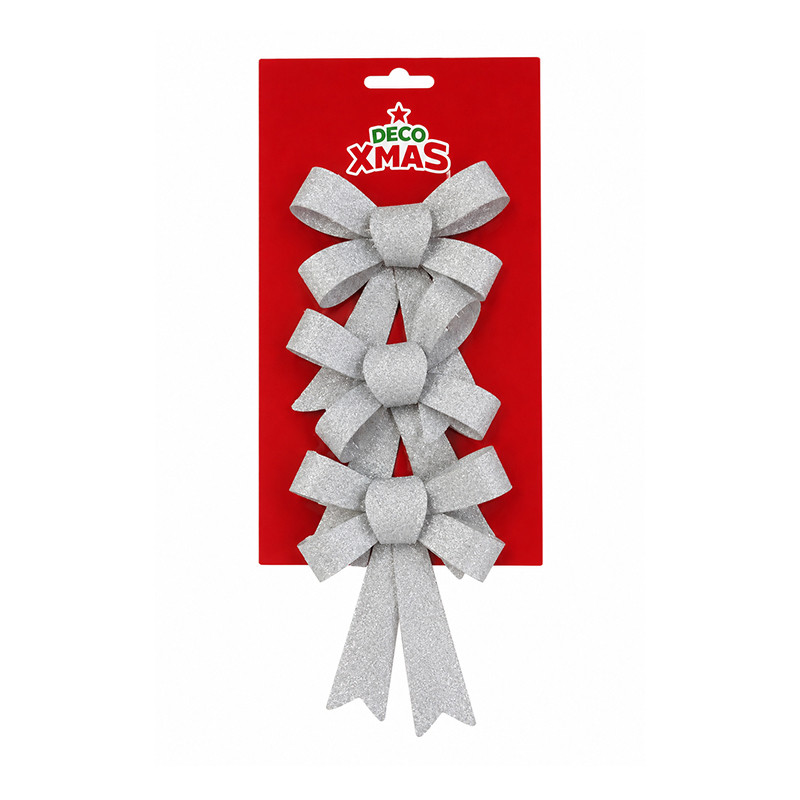 Lazo de Navidad Plata Escarcha 3 Piezas 