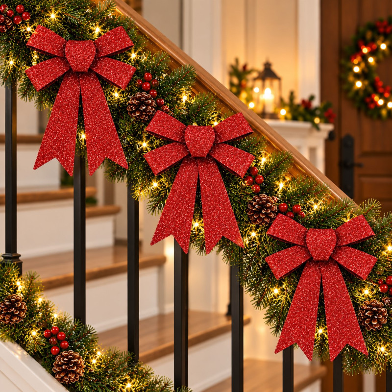 Lazo de Navidad Rojo Escarcha 3 Piezas 