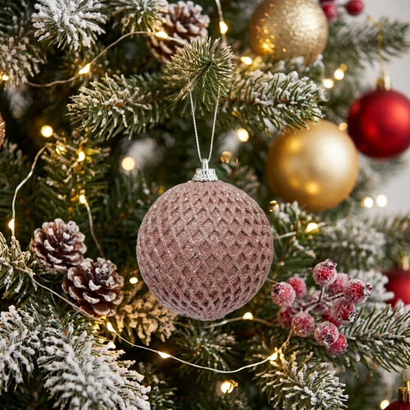 Bola Rosa Xmas de 10cm 