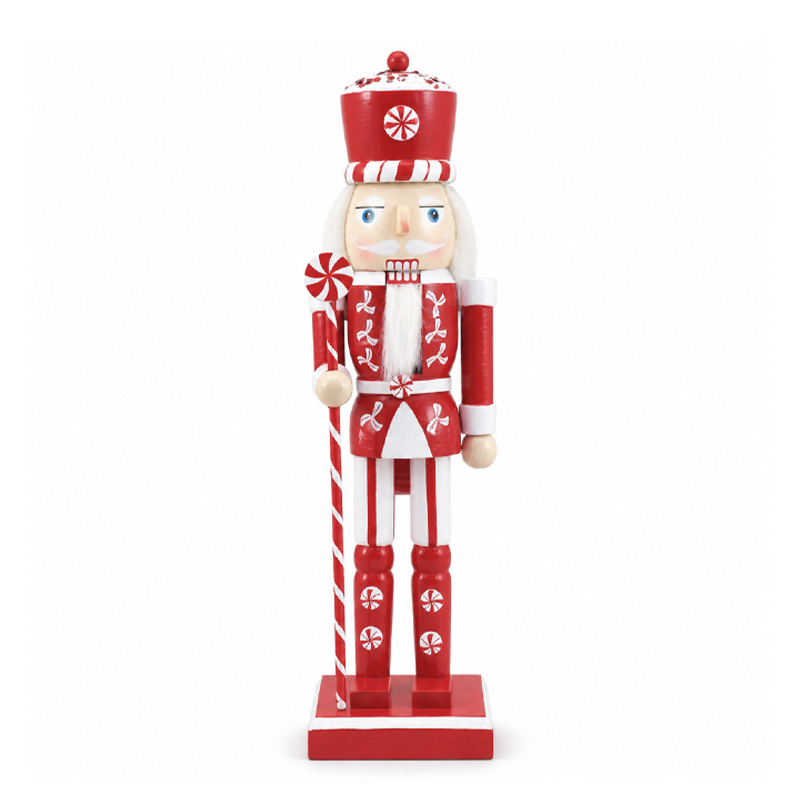 Cascanuez Soldier con Bastón Rojo Blanco 25cm 
