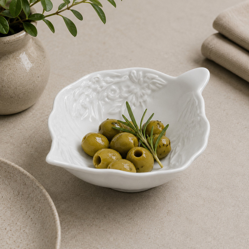 Bandeja de Cerámica Hoja Blanca 11x13x4cm