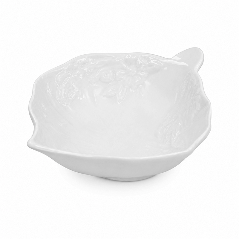 Bandeja de Cerámica Hoja Blanca 11x13x4cm