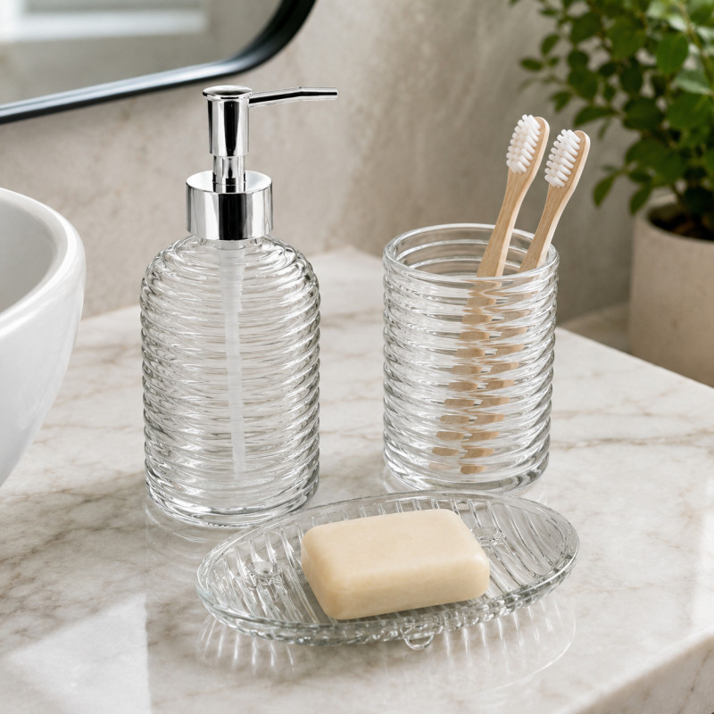 Accesorios de Vidrio Rayas para Baño 3 Piezas 
