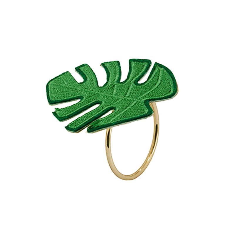 Anillo para Servilleta Diseño de Palma Verde Dorado