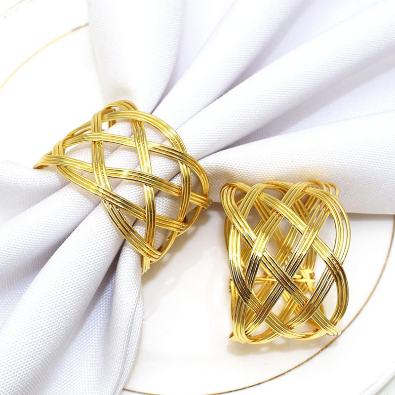 Anillo para Servilleta Diseño de Rombos Dorados