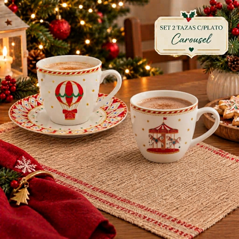 Set de 2 Tazas con Plato Carousel