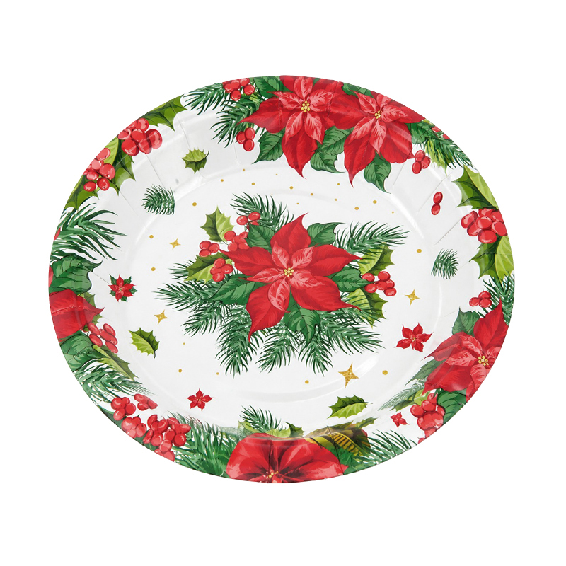 Plato 18cm Flor Ponsetia Navidad 10 Unidades