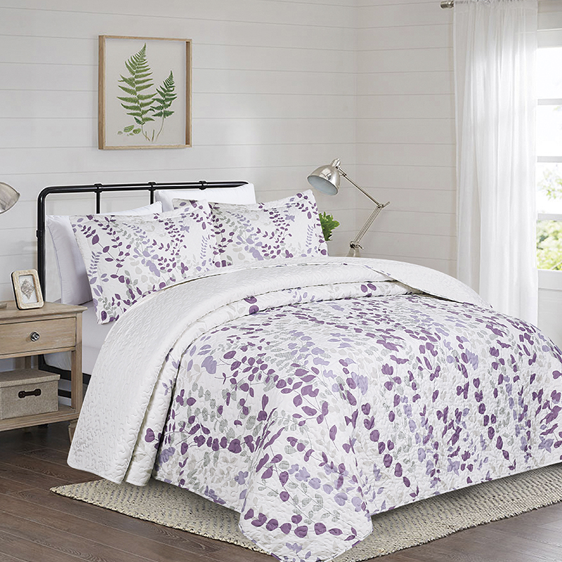 Sobrecama Queen Full 3  Piezas 50/50 Flores Lila