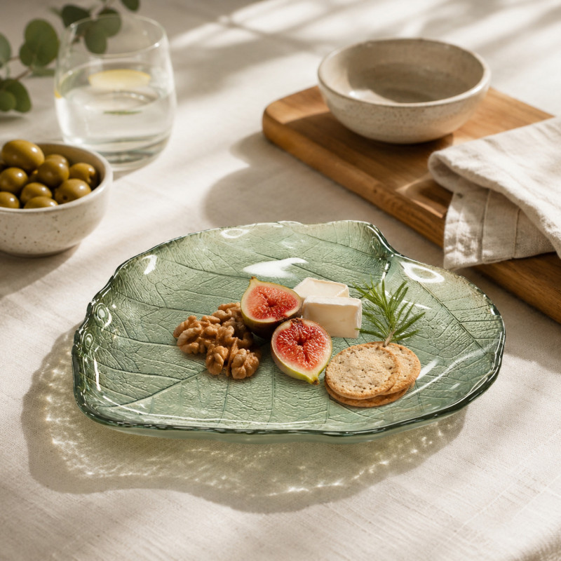 Plato de Vidrio con Diseño de Hoja 19cm