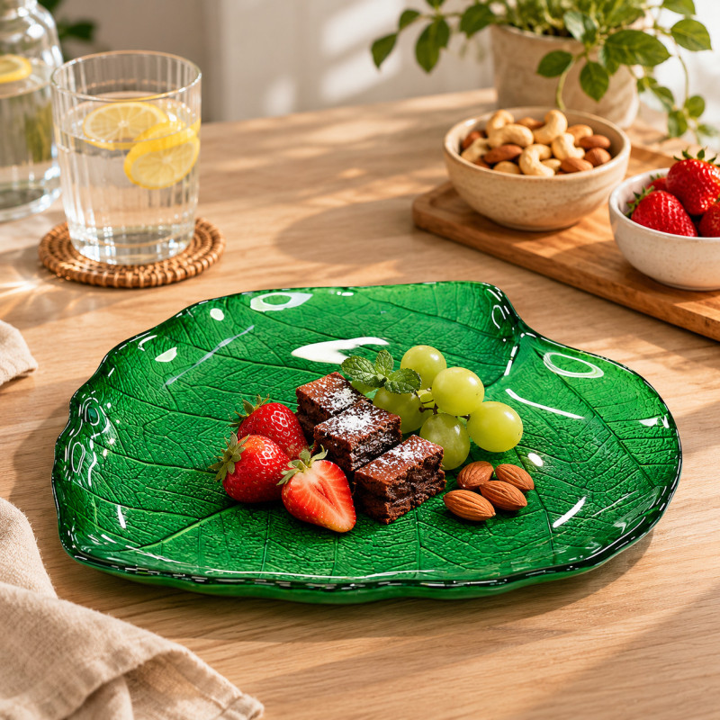 Plato de Vidrio con Diseño de Hoja 19cm
