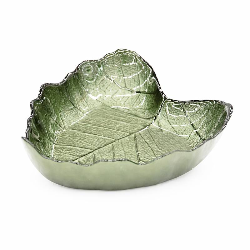 Plato de Vidrio con Diseño de Hoja 16cm