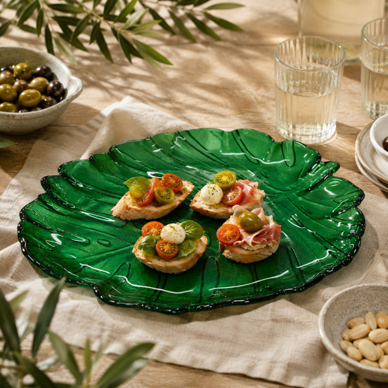 Plato de Vidrio con Diseño de Palma 19cm