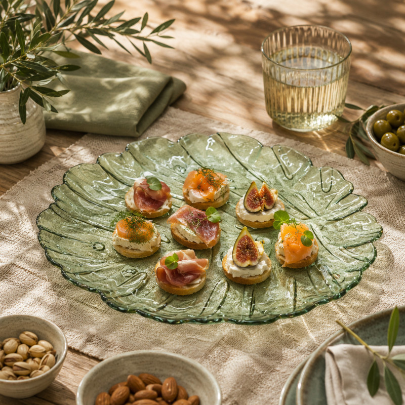 Plato de Vidrio con Diseño de Palma 21cm