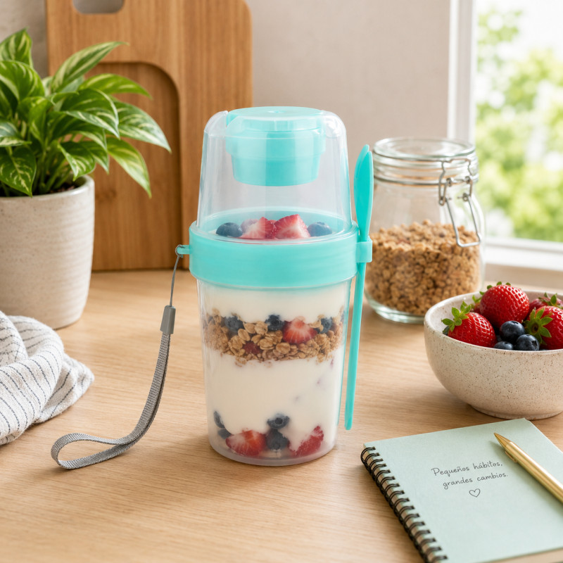 Vaso para Yogurt con Cuchara 870ml Turquesa
