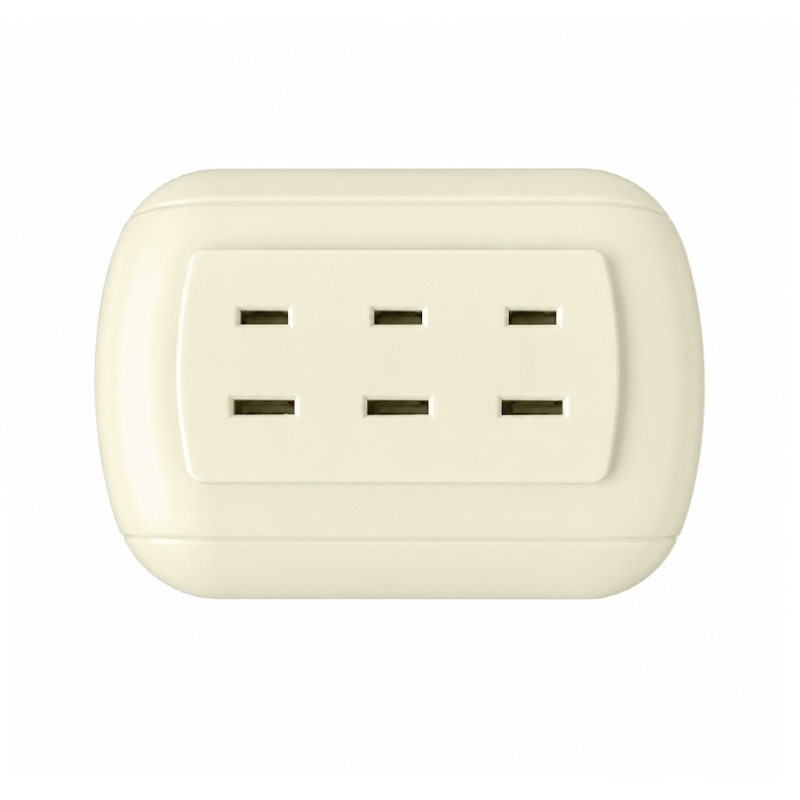 Tomacorriente Triple P68 ABS Sobreponer Beige