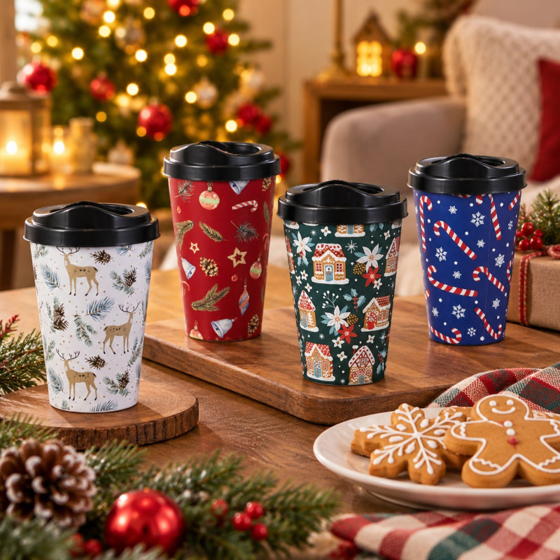 Vaso Plastico Navideño con Tapa 400ML 