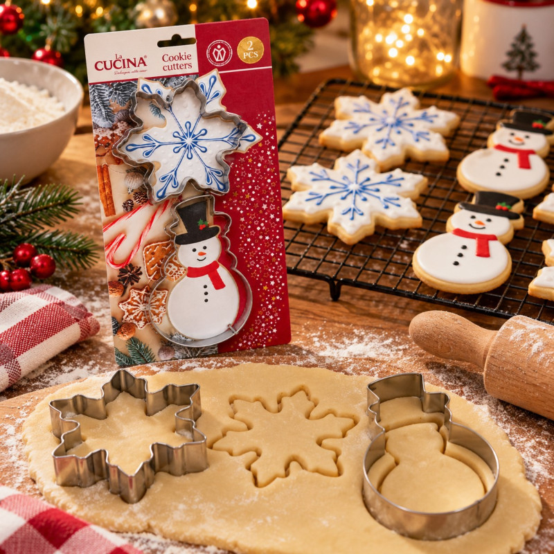 Cortador de Galletas X2 Copo de Nieve y Muñeco 