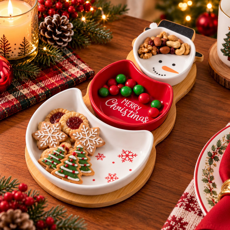 Set de Bandeja con Base Navideña Snowman 3 Piezas Excellent Houseware 