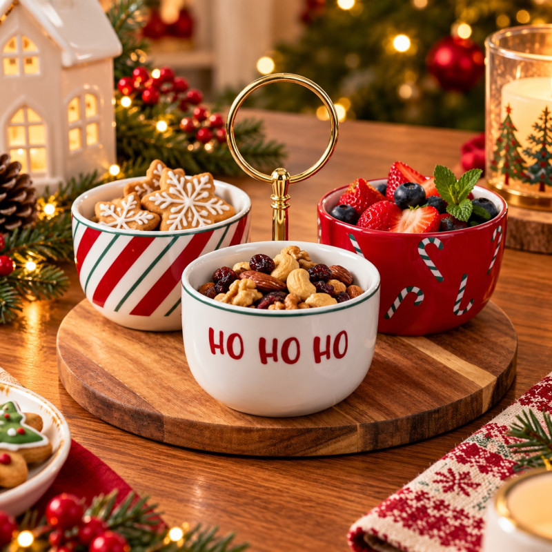 Pocillo con Base de Madera Xmas X3 Piezas Excellent Houseware 