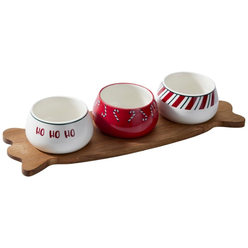 Pocillos X3 Navideños con Base de Madera 4 Piezas Excellent Houseware 