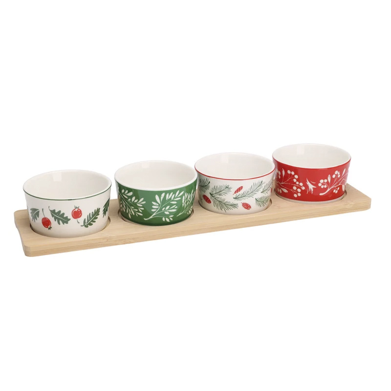Pocillos X4 Navideños con Base de Madera 5 Piezas Excellent Houseware 