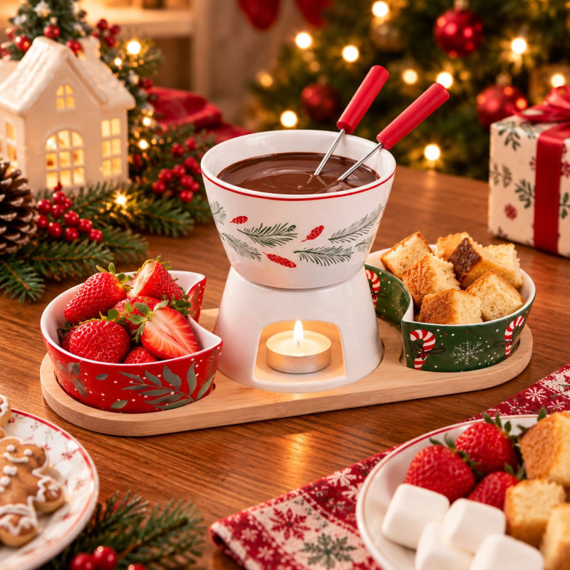 Fondue Set Chocolate Navideño X2 6 Piezas Excellent Houseware 
