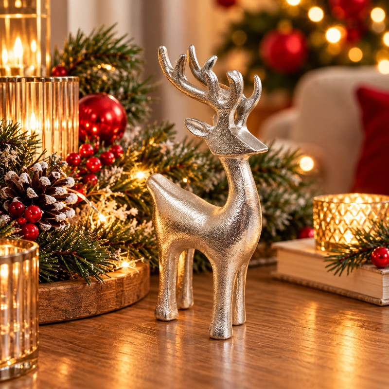 Adorno de Reno Navideño Plata 22cm 