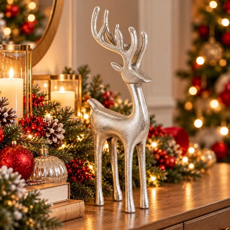 Adorno Reno Navideño Plata 35cm 