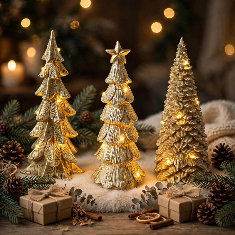 Adorno Árbol Navideño con Led Oro 29cm 