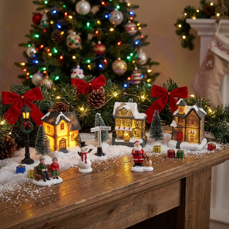 Pueblo Navideño con Luces Led 10 Piezas 