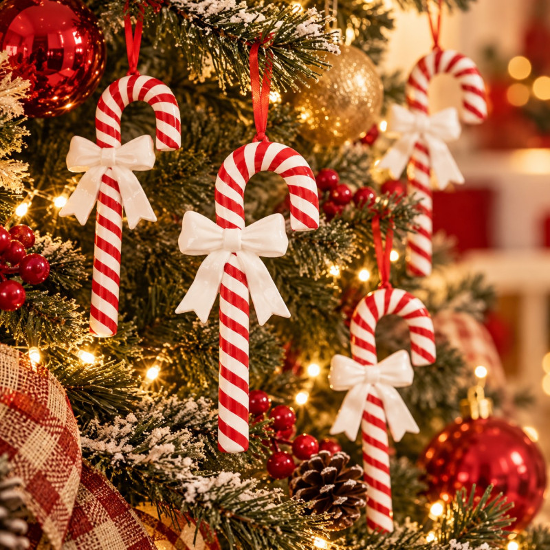 Adorno Navideño Colgante Bastón con Lazo 17cm