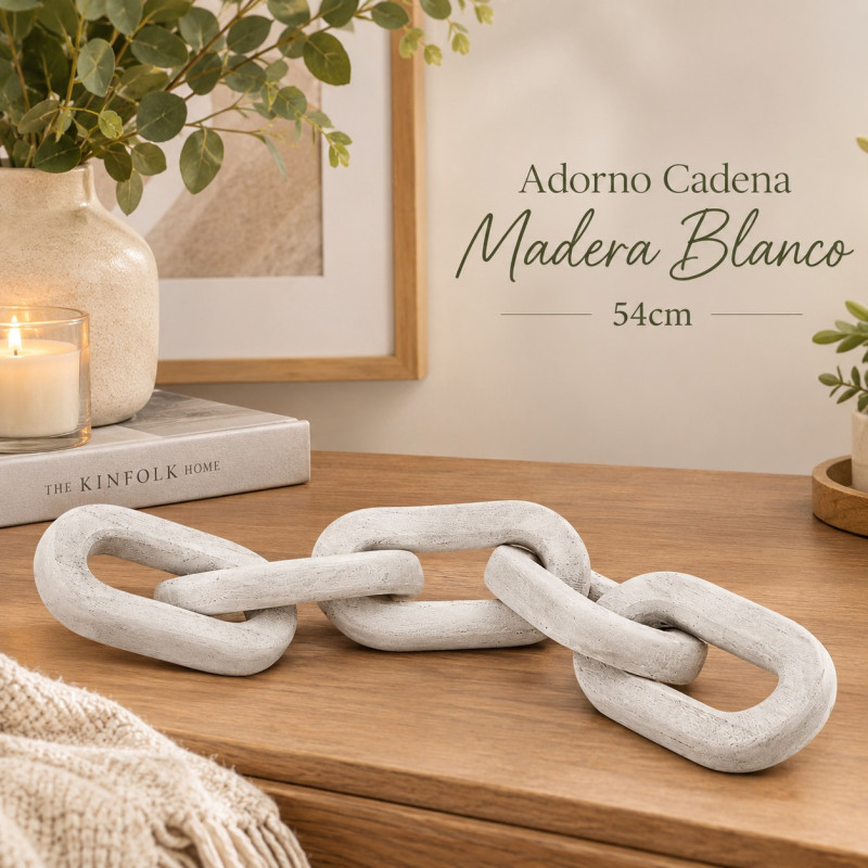 Adorno Cadena Madera Blanco 54cm