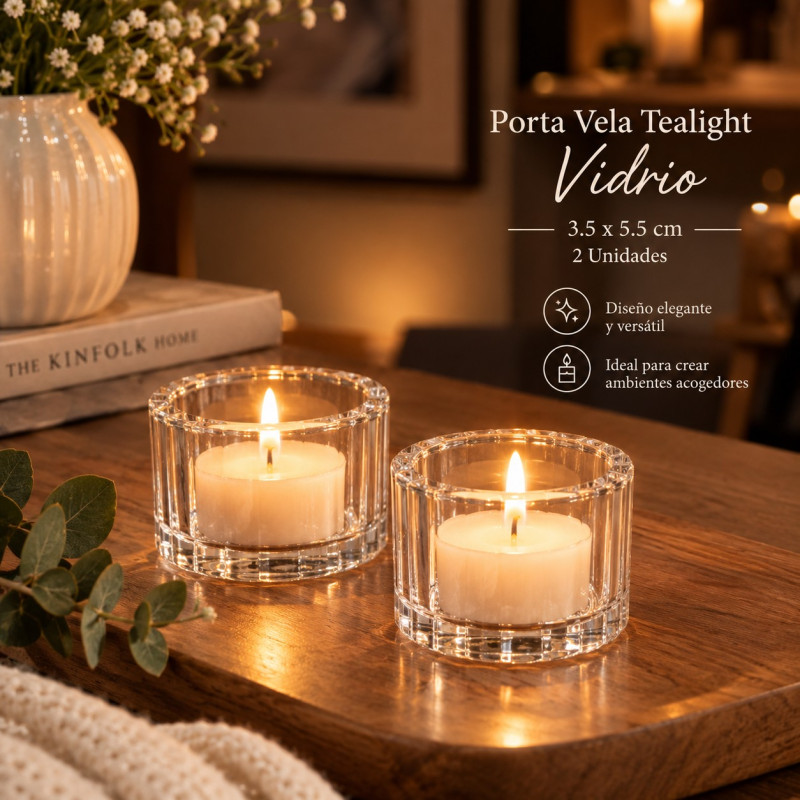 Porta Vela Tealight Vidrio 3.5x5.5cm  2 Unidades