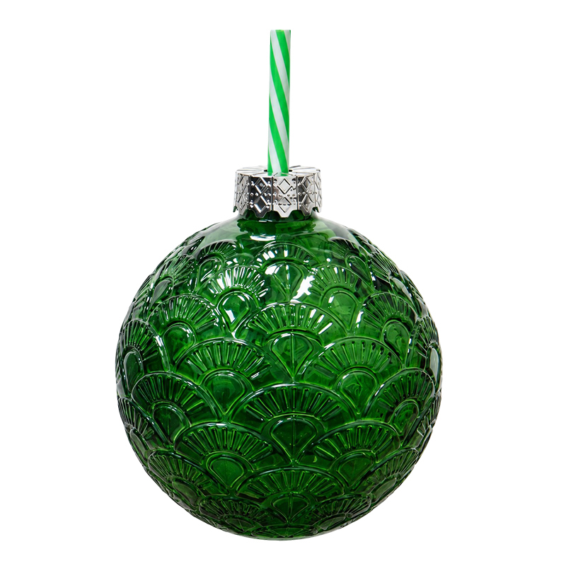 Vaso de Vidrio con Soporte Bola Navideña Verde 500ml