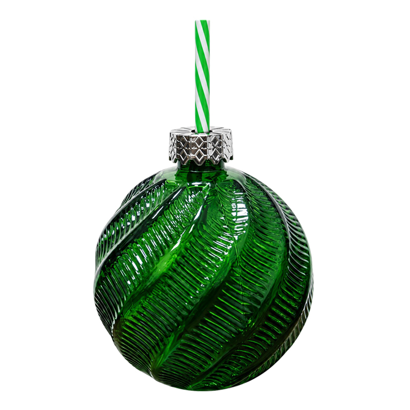 Vaso de Vidrio con Soporte Bola Navideña Verde 500ml