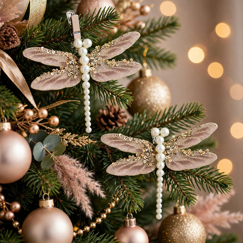 Adorno Navideño Libélula Peach Clips x 2 