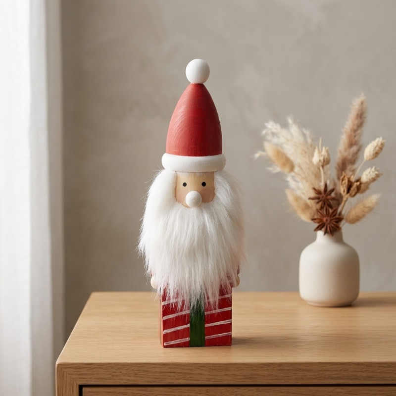 Adorno Navideño Santa Regalos Madera 27cm