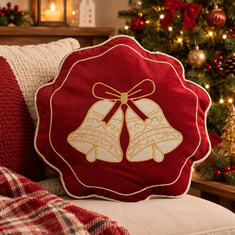 Cojín Warm Wishes Decorativo Flor Borgundy con Campanas