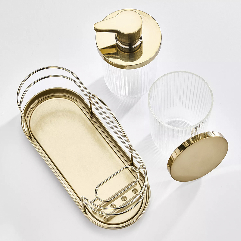Bandeja con Accesorios de Baño Oro Vidrio 3 Piezas