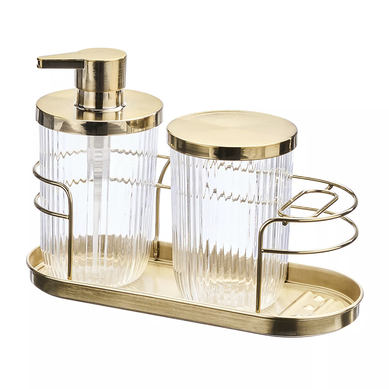 Bandeja con Accesorios de Baño Oro Vidrio 3 Piezas
